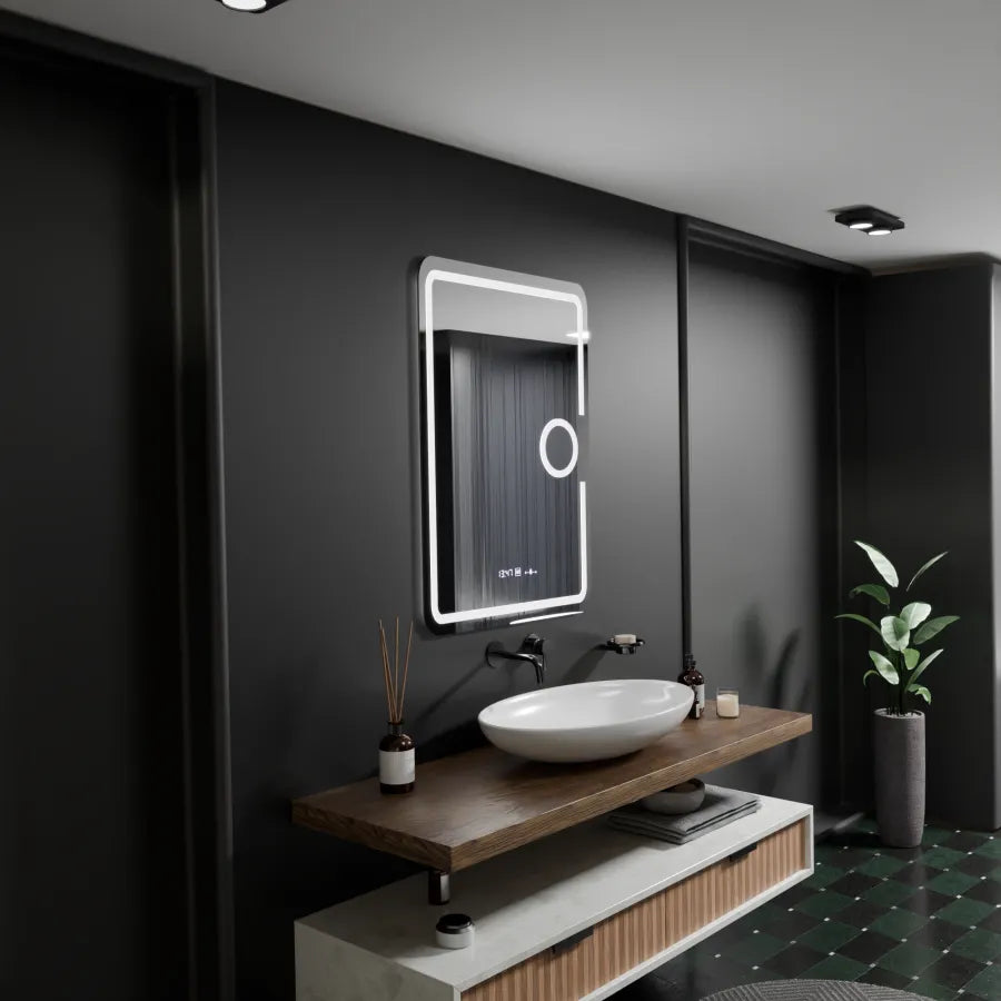 Правоъгълно светодиодно огледало, 50x70см, eclat motionglow marcello, система за размразяване, часовник и термометър, козметичен луп