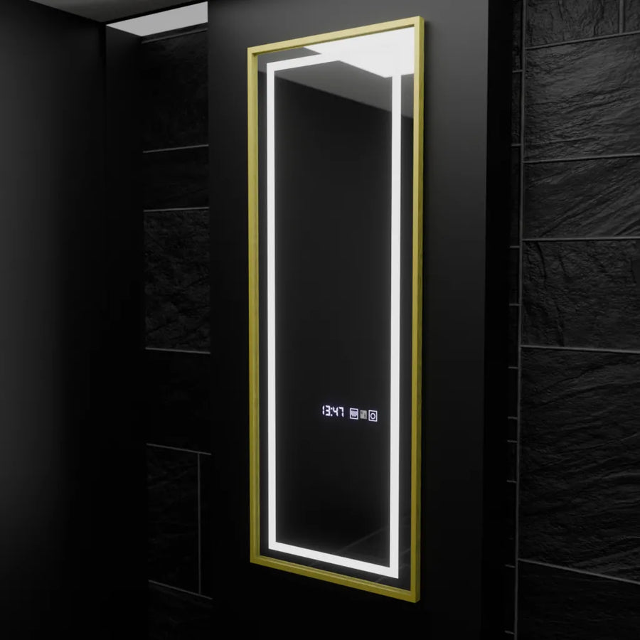 Правоъгълно светодиодно огледало, 45x140cm, радар на сензора Elena Marcello, Desbriation System, Clock & Thermomet