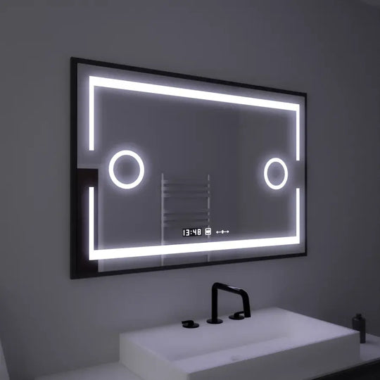Правоъгълно LED огледало, 120x80 см, сензор Marcello MotionGlow, система за обезпотяване, часовник и термометър, козметична лупа, димируеми огледала Marcello Заглавие по подразбиране Alessandro Design