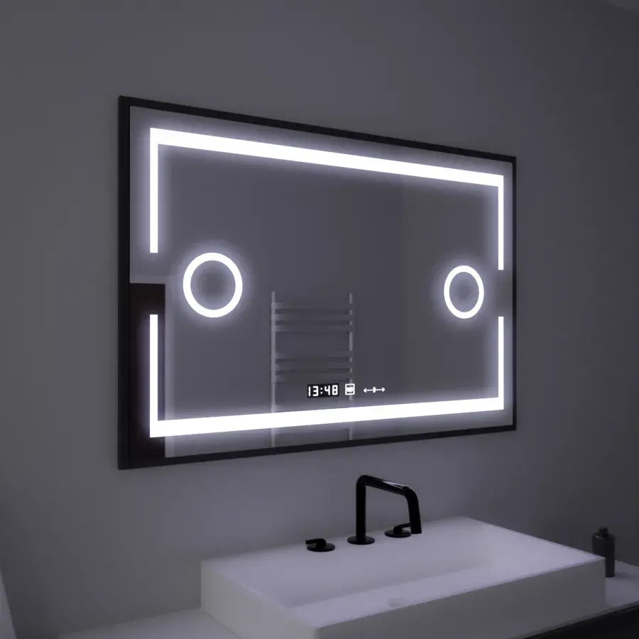 Правоъгълно светодиодно огледало, 120x80см, сензор за motionglow marcello, система за деактивиране, часовник и термометър, козметично увеличение
