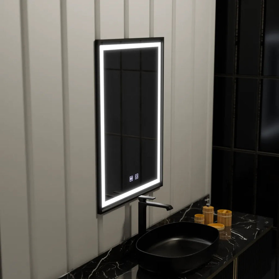 Огледало LED правоъгълна 60x90cm Edge Luminous Touch Defrition System, черна рамка