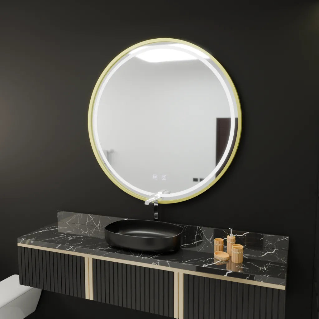 Огледало LED кръг 70cm Touch Glanz System Размразяване на Rama Rose Gold Brudged