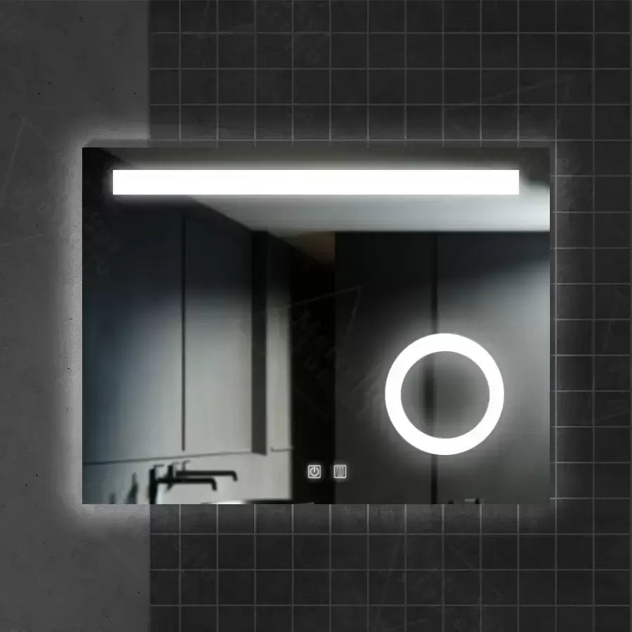 Правоъгълно LED огледало, 80x60см, пиано докосване, система за деактивиране