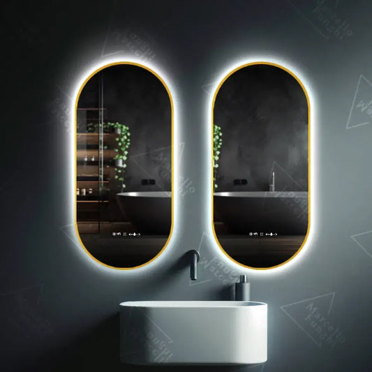 Овално LED огледало, 60x80см, се връщам на сензор Marcello, система за деактивиране, часовник и термометър, Davable
