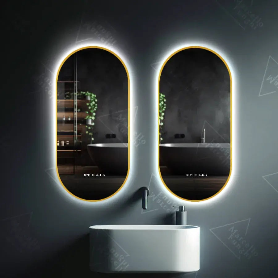 Овално LED огледало, 60x80см, се връщам на сензор Marcello, система за деактивиране, часовник и термометър, Davable