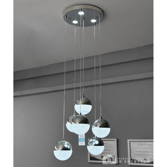 LED полилей, окачен с дистанционно управление Jeremias 63W, 6 елемента, студена/гореща/неутрална светлина, нестабилна, сребърна, регулируема височина