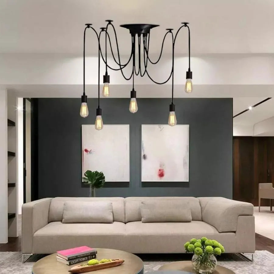 Паякът махал 6*e27, черен, метален