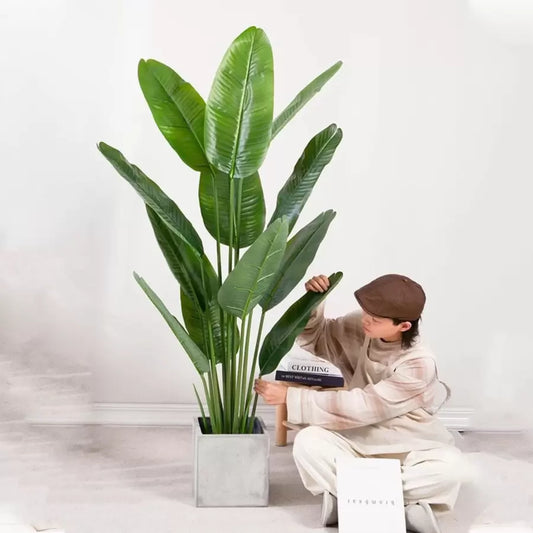 Изкуствен растителен пасаж на рая (Strelitzia nicolai), 11 листа, без саксии, 160 см зелено