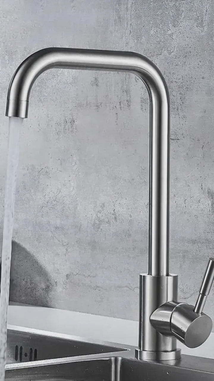 Кухня батерия Моноханд, въртяща се въртяща се патрон от неръждаема стомана сатени фитинги Комплект за фиксиране на фиксирания включен CF002