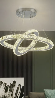 LED полилей с дистанционно управление и кристална призма Luminis 58W, 2 кръга, студена/гореща/неутрална светлина, нестабилна, сребърна, регулируема височина
