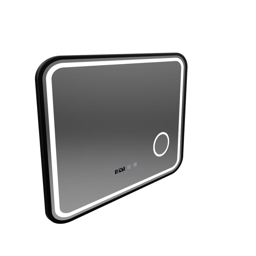 Система за размразяване на огледало LED Touch Bernd, часовник и температура 80x60 cm Black Brush Fund Cosmetica