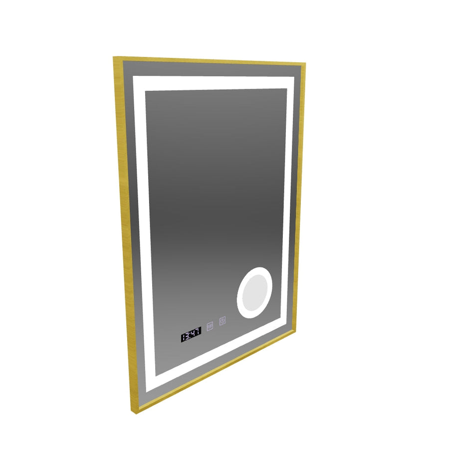 CLARUS LED Touch Mirror система против запотяване, часовник и температура 60x80 cm Златна рамка Матирана козметична лупа
