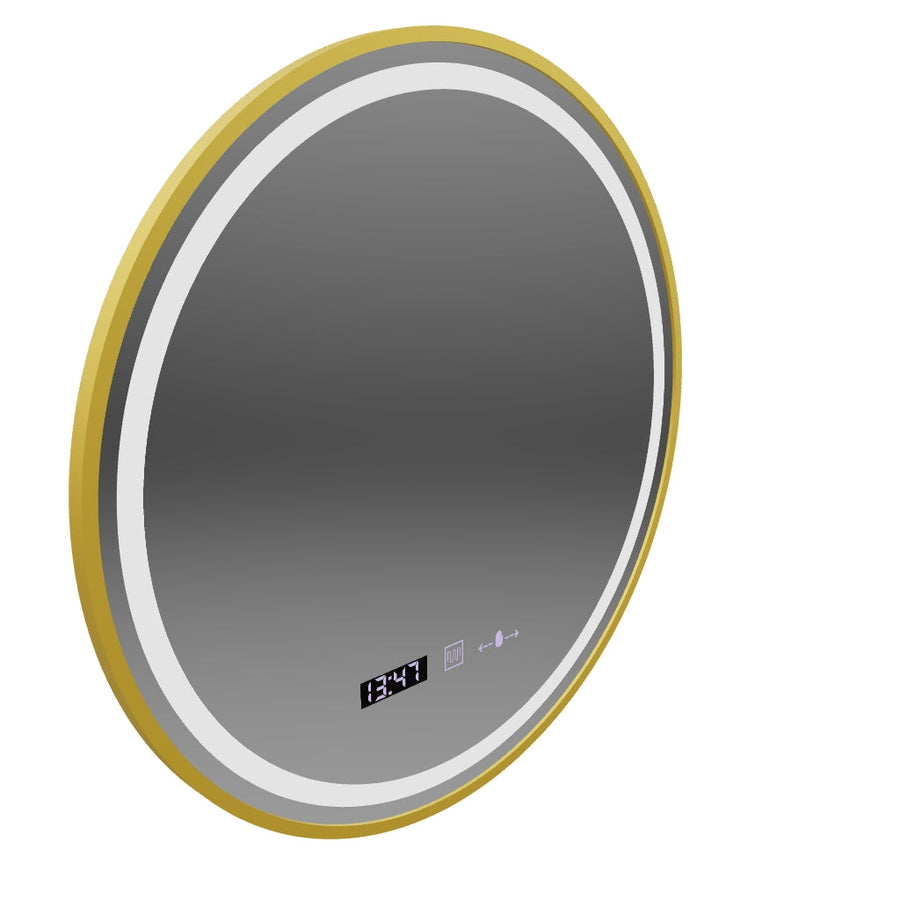 Кръгло светодиодно огледало, 70 см, Celeste Royale Gold Motionglow Marcello, заместник -система, часовник и термометър, подразбиращ се