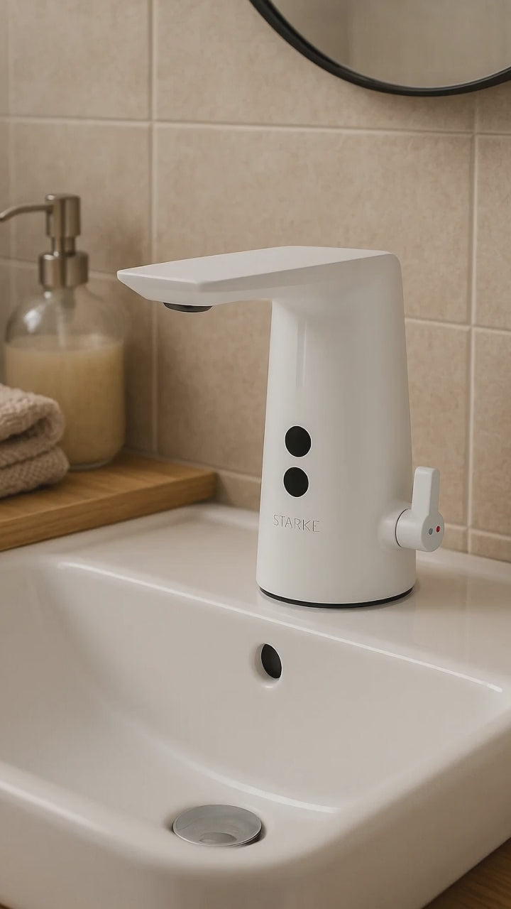 Батерия миещи се със сензор, санитарен месинг, бял, RW-190WH