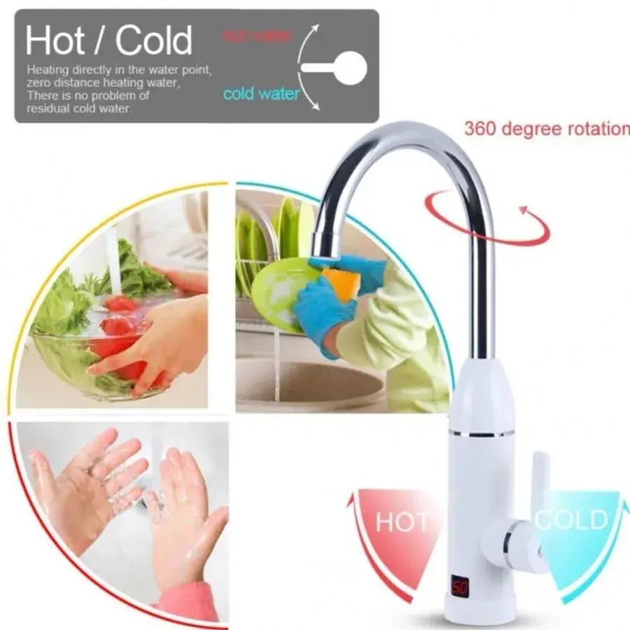 Незабавен електрически кран за гореща вода, LCD дисплей, бял, LZ-501x