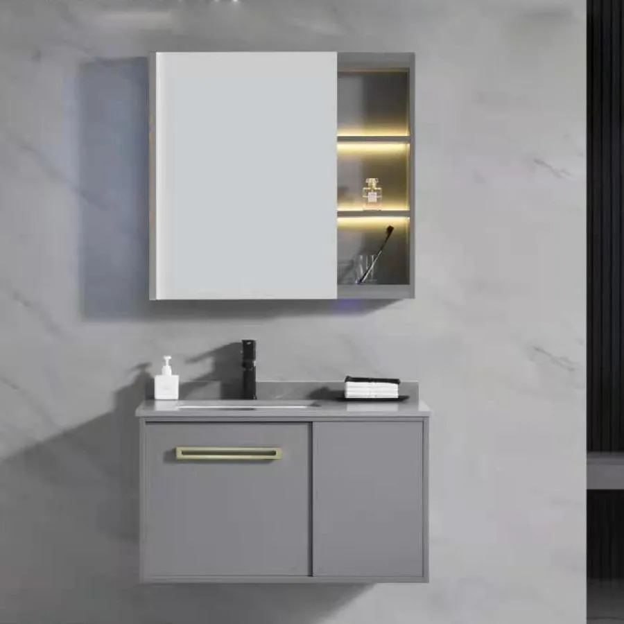 Комплект мебели за баня 80x47cm 3 сиви парчета