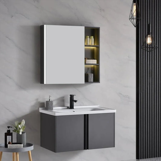 Комплект мебели за баня 81x48cm 3 сиви парчета