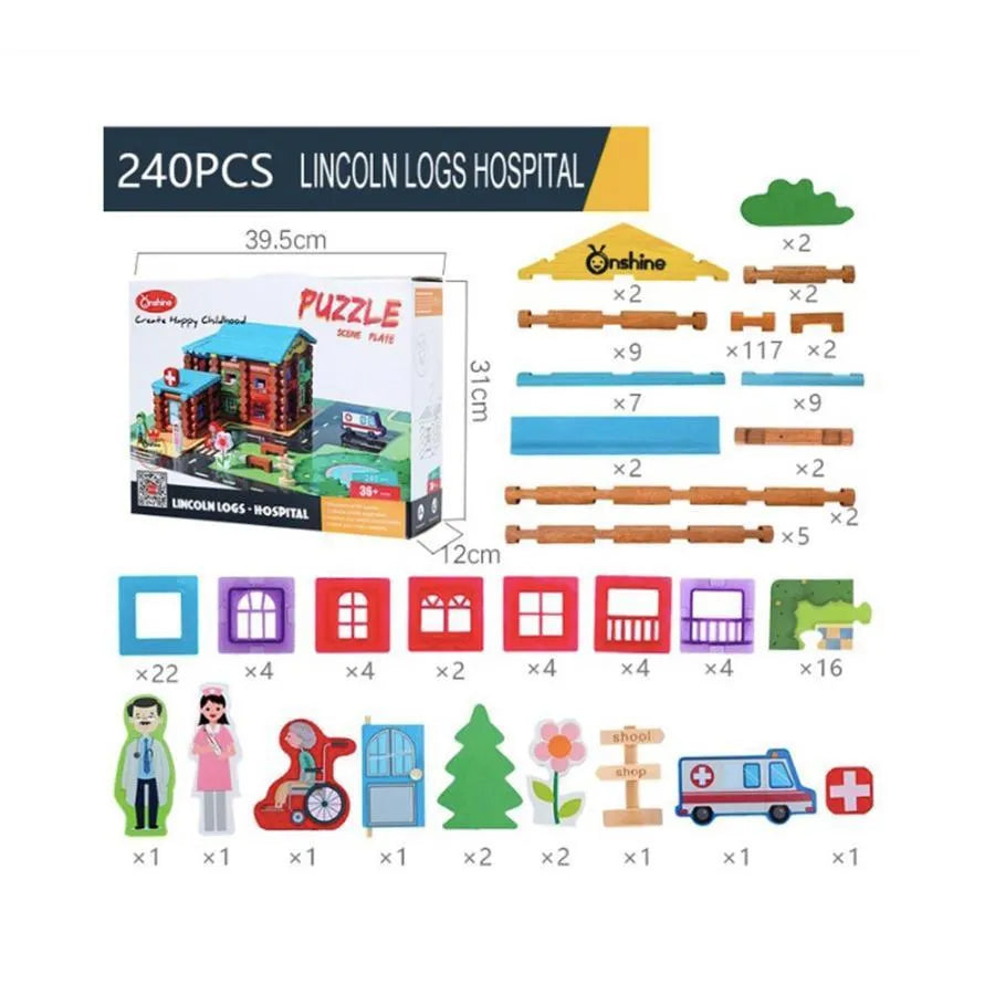 Болница тип пъзел, 240 броя, многоцветно, дърво