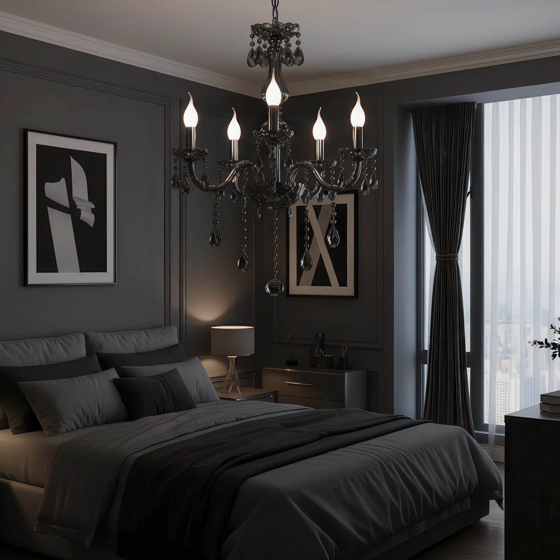 Кристален полилей ALNWICK Eleganza, 5xE14, диаметър 48 см, черен, регулируема височина - 01_CC125-5BK.png