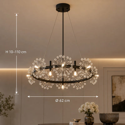 PETERHOF Магно кристален полилей, диаметър 62 см, 20X G4, черен, регулируема височина