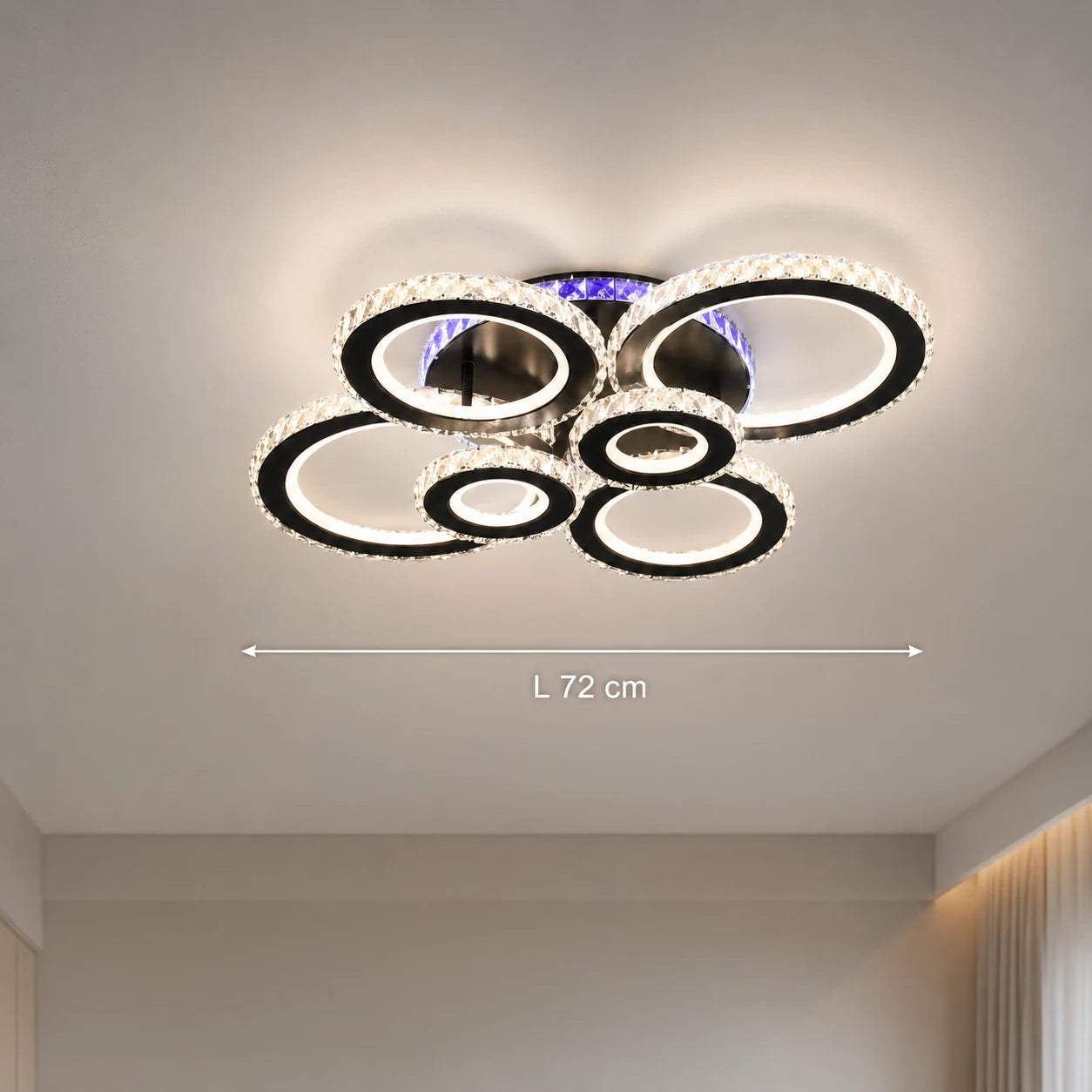 LED полилей с дистанционно управление и кристал NOVA ROTONDA RGB 145W, 6 кръга, Студена/Топла/Неутрална светлина, Димируем, Черен - 01_LT073-6BK.png