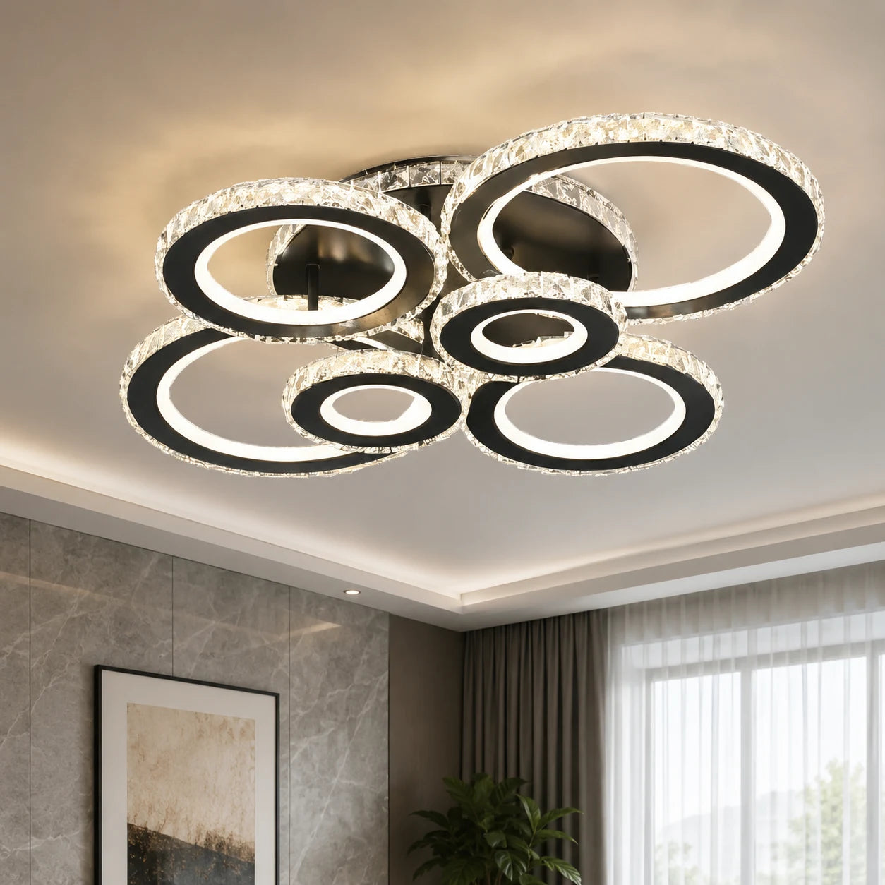 LED полилей с дистанционно управление и кристал NOVA ROTONDA RGB 145W, 6 кръга, Студена/Топла/Неутрална светлина, Димируем, Черен - 05_LT073-6BK.png