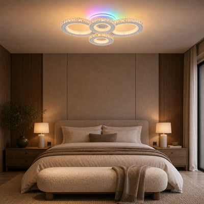 LED плафон с дистанционно управление и кристал NOVA ROTONDA RGB 82W, 4 кръга, Студена/Топла/Неутрална светлина, Димируем, Бял