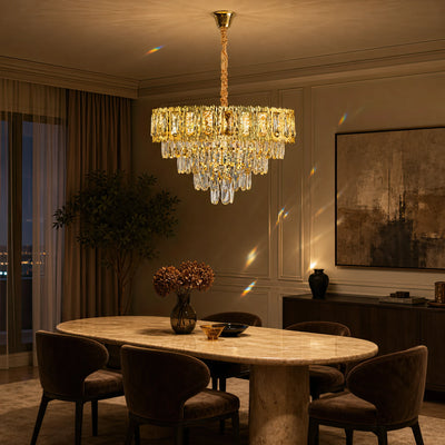 Кристален полилей BELVEDERE Elegance 8xE14, диаметър 50 см, блестящо злато, регулируема височина