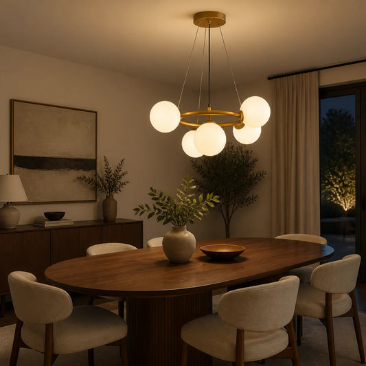 Камерен полилей LOFT, 5x G9, бяло злато, метал, регулируема височина, модерен - 08_LC802-5GD.png