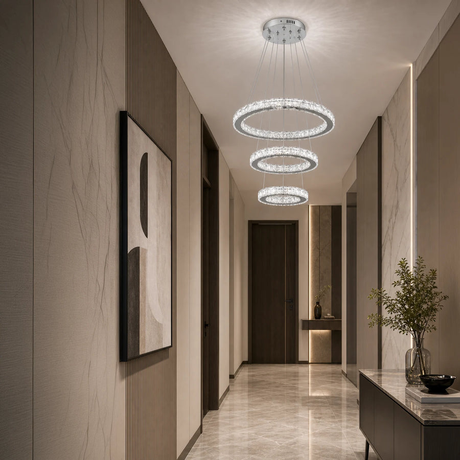 Окачен LED полилей с дистанционно управление и кристал PRISM LUMORA 63W, 3 кръга, Студена/Топла/Неутрална светлина, Димируем, Блестящ хром, Регулируема височина - 08_LLC131-3CH.png
