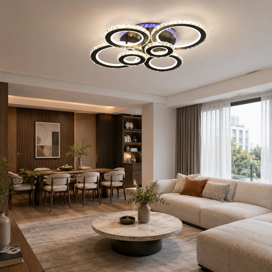 LED полилей с дистанционно управление и кристал NOVA ROTONDA RGB 145W, 6 кръга, Студена/Топла/Неутрална светлина, Димируем, Черен - 08_LT073-6BK.png