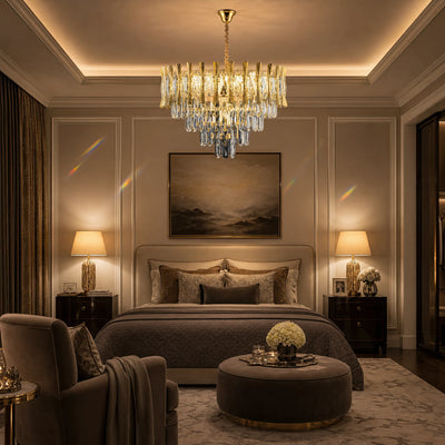 CHANDELIER CRYSTAL CHANDELIER HAMPTON NOBLE 5xE14, 40 см диаметър, лъскаво злато, регулируема височина