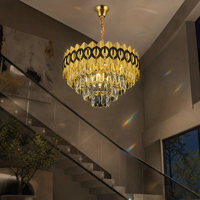 Кристален полилей PIERREFONDS Eleganza 8x E14, диаметър 48,5 см, блестящо злато, регулируема височина