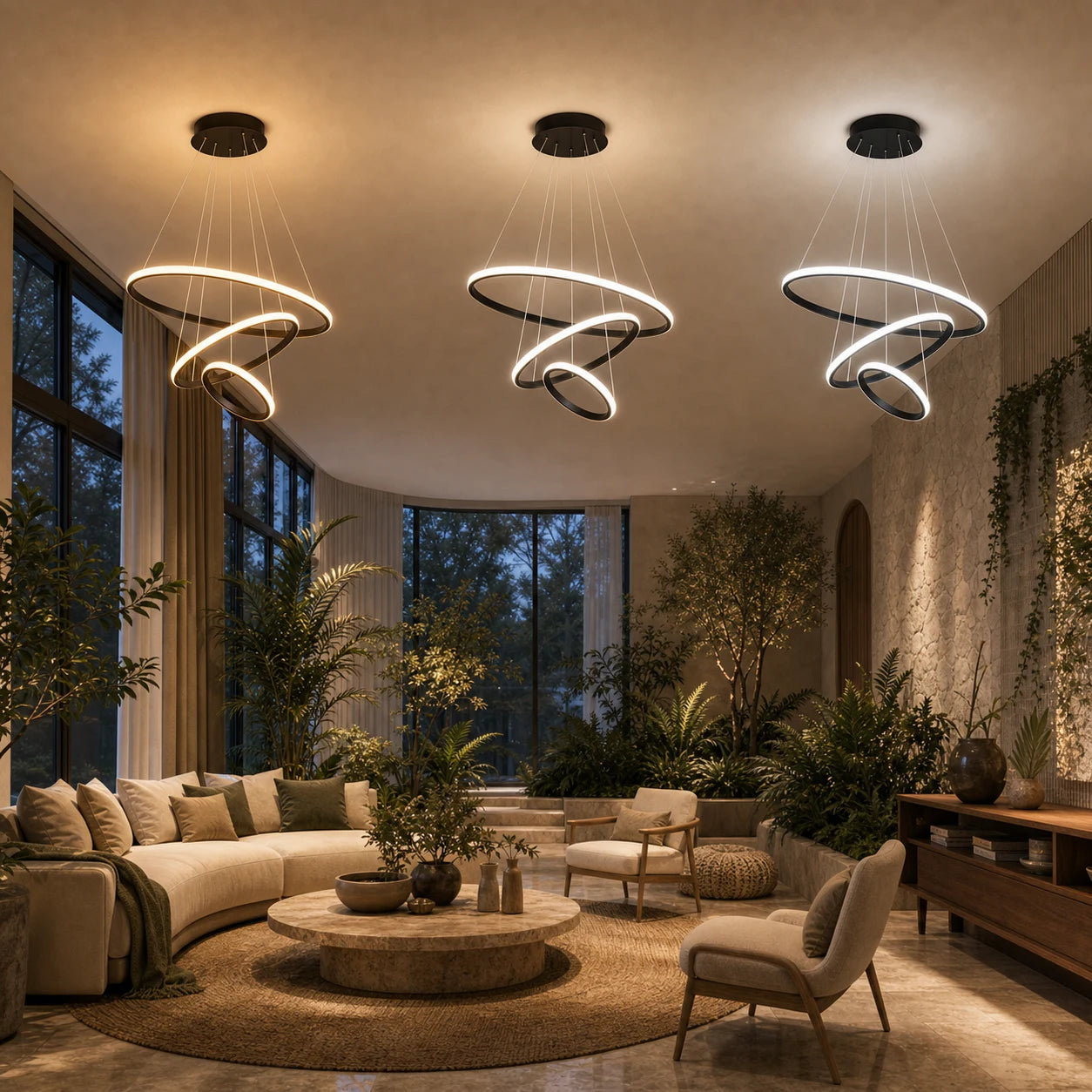 LED висящ полилей RICCI 81W, 3 кръга, Студена/Топла/Неутрална светлина, Черен, Регулируема височина - 15_LL104-3BK.png