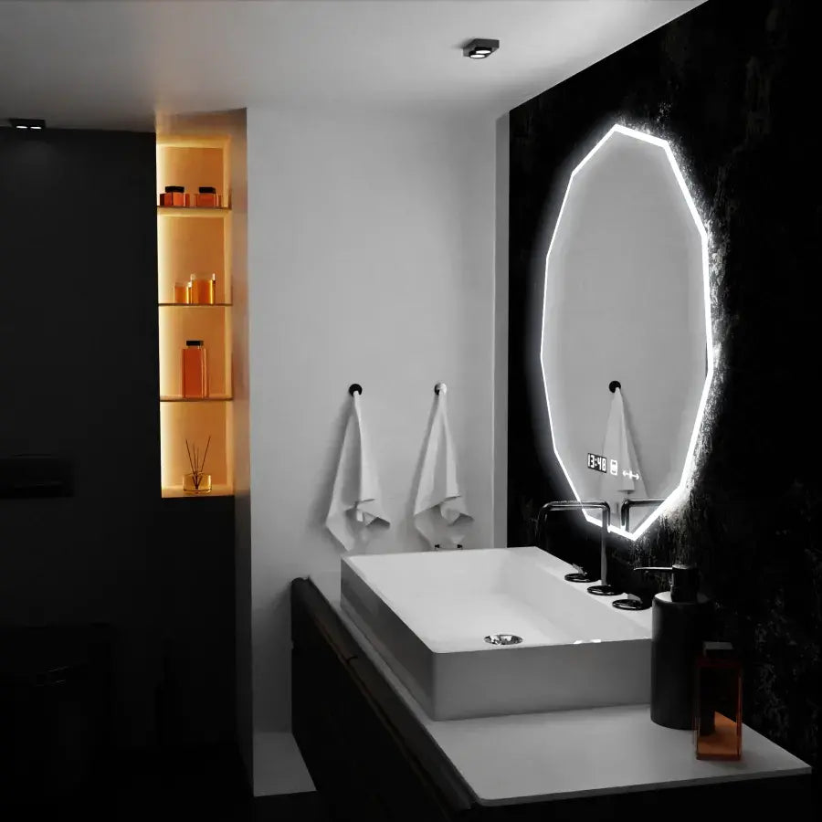 LED Polygon Mirror, 70cm, Judith Sensor Motionglow Marcello, система за размразяване, часовник и термометър, размирен
