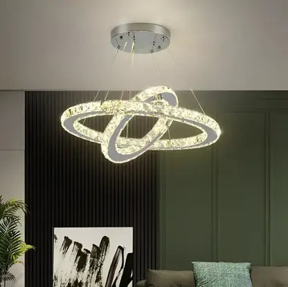 LED полилей с дистанционно управление и кристална призма Luminis 58W, 2 кръга, студена/гореща/неутрална светлина, нестабилна, сребърна, регулируема височина