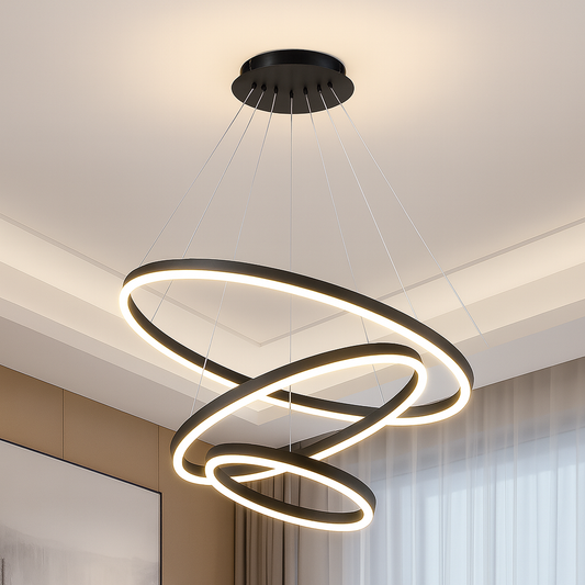 LED полилей, окачен с 84W дистанционно управление, 3 кръга, студена/гореща/неутрална светлина, нестабилна, черна, регулируема височина