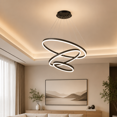 Окачен LED полилей с дистанционно CASIANA 85W, 3 кръга, Студена/Топла/Неутрална светлина, Димируем, Черен, Регулируема Височина
