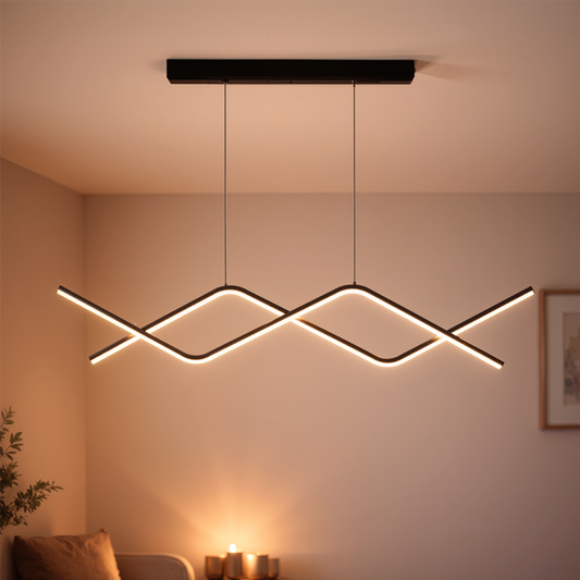 Окачен LED полилей с дистанционно ZIGZAG 27W, Студена/Топла/Неутрална светлина, Димируем, Черен, Регулируема Височина