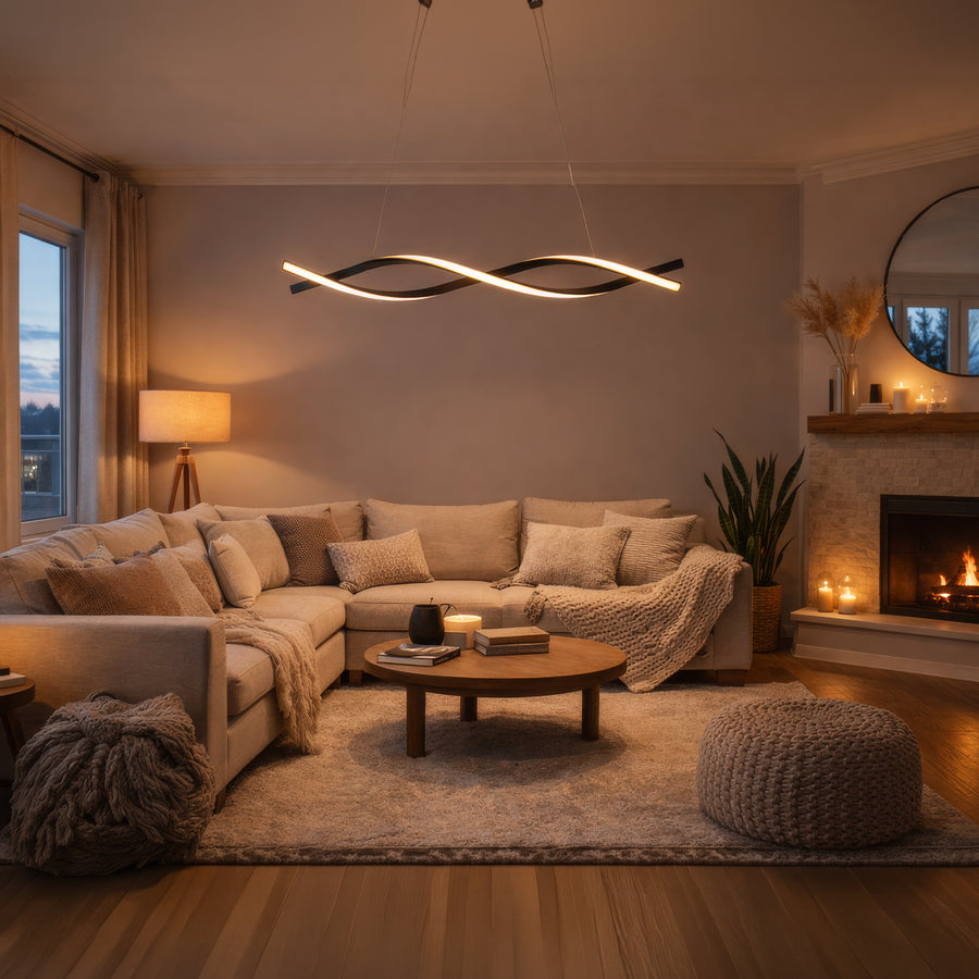 Окачен LED полилей с дистанционно управление, FLUX, 27W, 116 см, студена/топла/неутрална светлина 3000K/4000K/6000K, димируем, черен, регулируема височина, метал и силикон