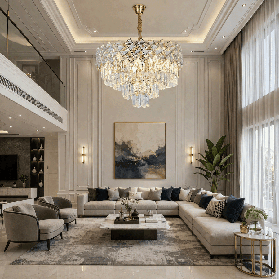 Кристален полилей WINDSOR Eleganza 8x E14, диаметър 39 см, блестящо злато, регулируема височина, метал и кристал