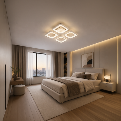LED полилей с дистанционно ZOE 53W, 4 квадрата, Студена/Топла/Неутрална светлина, Димируем, Бял
