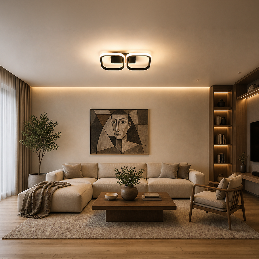 LED полилей VERTEX 21W, 2 квадрата, линеен, студена/топла/неутрална светлина, черен