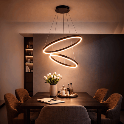 Окачен LED полилей с дистанционно управление CASIANA 40W, 2 кръга, студена/топла/неутрална светлина 3000K/4000K/6000K, димируем, черен, регулируема височина, метал и акрил