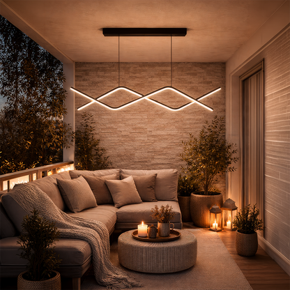 Окачен LED полилей с дистанционно ZIGZAG 27W, Студена/Топла/Неутрална светлина, Димируем, Черен, Регулируема Височина