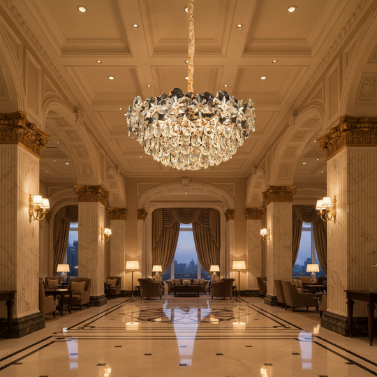 Кристален полилей JARDIN Eleganza 9xE14, диаметър 50 см, височина 30 см, блестящо злато, регулируема височина, елегантен дизайн Кристални полилеи Заглавие по подразбиране Alessandro Design