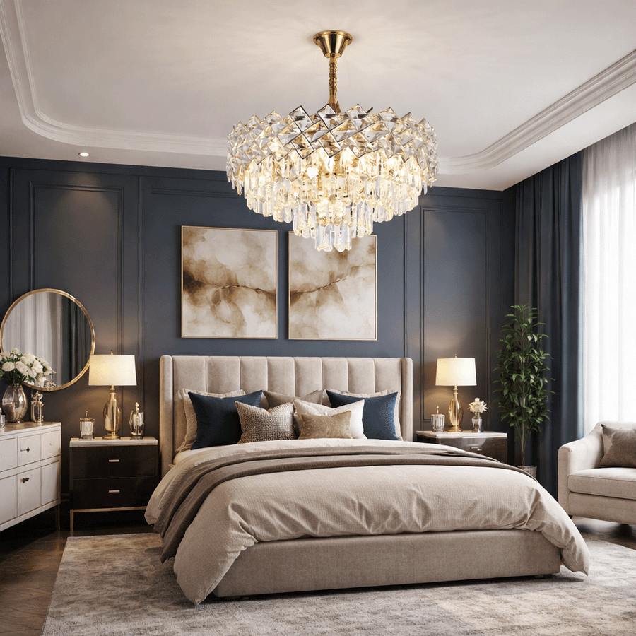 Кристален полилей WINDSOR Eleganza 8x E14, диаметър 39 см, блестящо злато, регулируема височина, метал и кристал