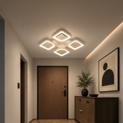 LED полилей с дистанционно ZOE 53W, 4 квадрата, Студена/Топла/Неутрална светлина, Димируем, Бял
