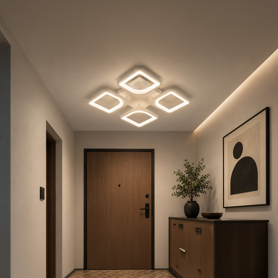 LED полилей с дистанционно ZOE 53W, 4 квадрата, Студена/Топла/Неутрална светлина, Димируем, Бял