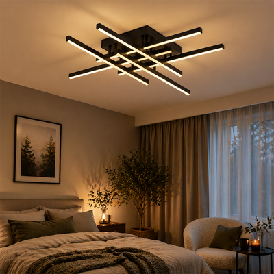 LED полилей с дистанционно управление LINEX, 81W, 6 елемента, линеен, студена/топла/неутрална светлина, димируем, черен